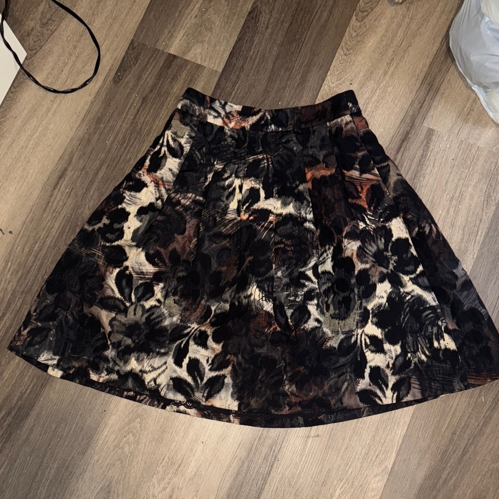 Kate Spade Black and Brown Floral A-Line Skirt